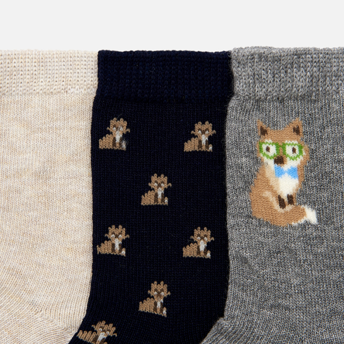 detail 3 pair set of fox motif socks for baby boy