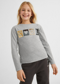 Long-sleeved t-shirt with a print for a girl