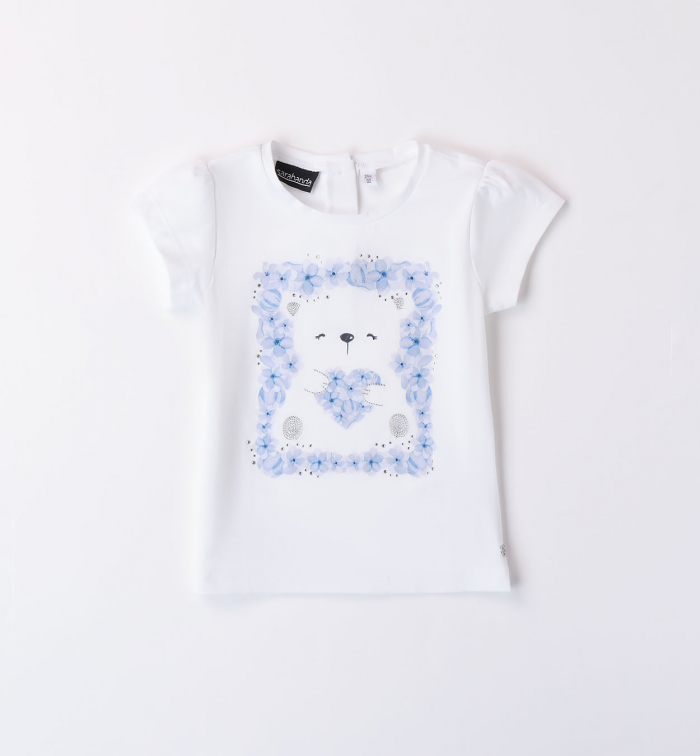 detail Dívčí tričko obohacené o potisk medvídka s květinami SARABANDA