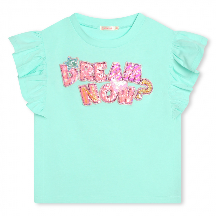 detail Dívčí tričko s krátkými nabíranými rukávy a flitry BILLIEBLUSH