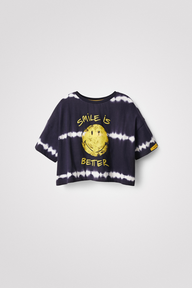 деталь Dívčí volné zkrácené tričko s potiskem Smiley DESIGUAL