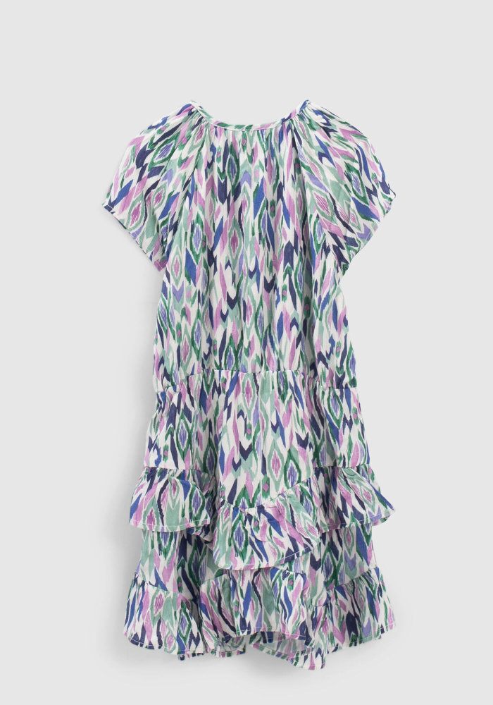 деталь Dívčí barevné šaty s grafickým potiskem - asymetrický lem s volánky IKKS