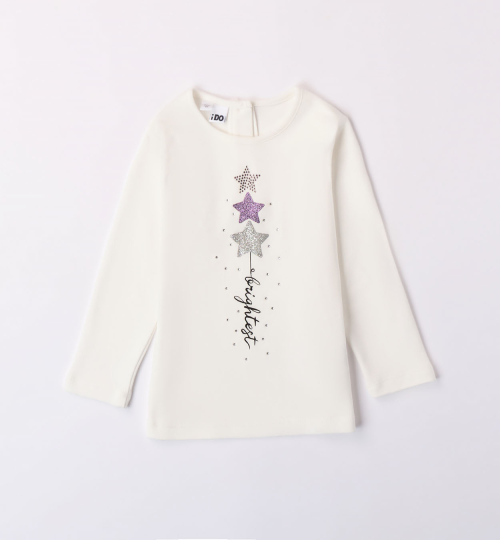 detail Dívčí krémové tričko s třpytivými hvězdami IDO