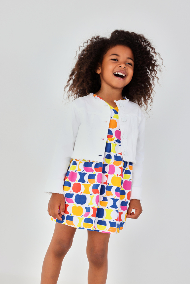 деталь Dívčí šaty s barevným jablečným celoplošným potiskem BOBOLI