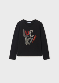 Long-sleeved T-shirt with an application for a girl