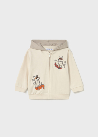 Chlapecká mikina s kapucí a potiskem psa – krémová MAYORAL