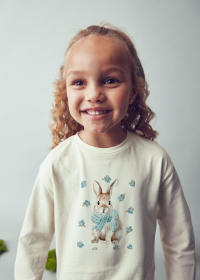 Dívčí mikina s potiskem králíčka a květin – krémová barva MAYORAL