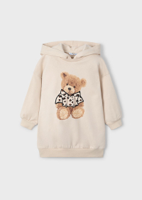 Dívčí béžové mikinové šaty s medvídkem a kapucí MAYORAL