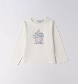Dívčí tričko s dlouhým rukávem a potiskem cupcakeu SARABANDA