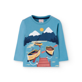 Chlapecké tričko s dlouhým rukávem s jezerem a loďkami BOBOLI