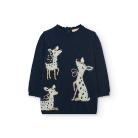 Modrý dívčí svetr se srnkami pro chladné dny BOBOLI