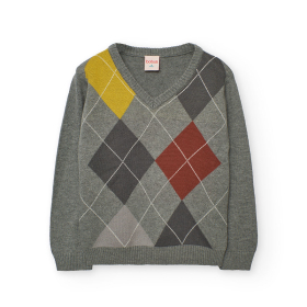 Chlapecký svetr s kostkovaným vzorem – šedý BOBOLI