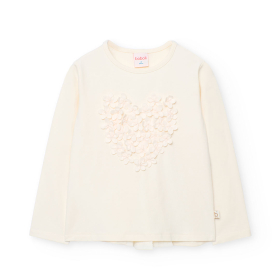 Dívčí tričko s 3D květinami a mašlí – krémové BOBOLI