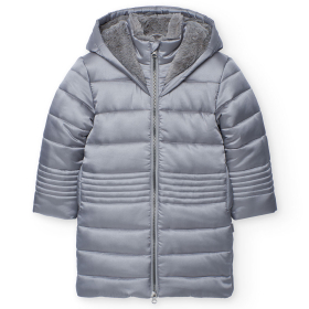 Dívčí prošívaný zimní kabát s kapucí – světle šedý BOBOLI