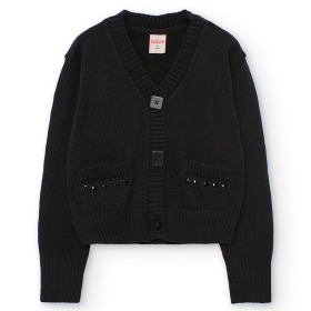 Elegantní černý kardigan s ozdobnými kapsami BOBOLI