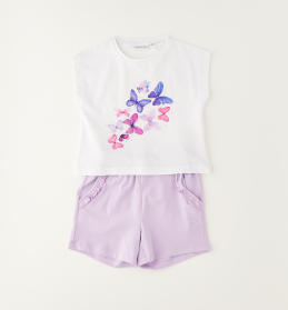 Dívčí letní set tričko s motýly a lila kraťasy SARABANDA