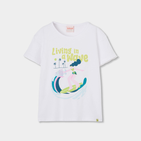 Dívčí bílé tričko s motivem surfování BOBOLI