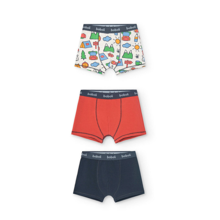 деталь Sada 3 chlapeckých pletených boxerek s potiskem v červené, modré a dalších barvá BOBOLI