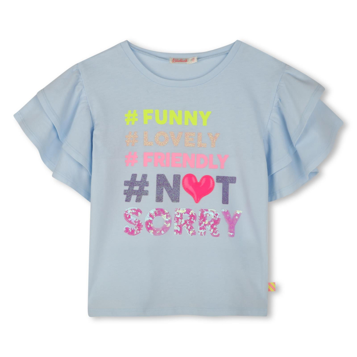 деталь Dívčí tričko, krátké volánové rukávy, kulatý výstřih, odobná ilustrace vpředu BILLIEBLUSH