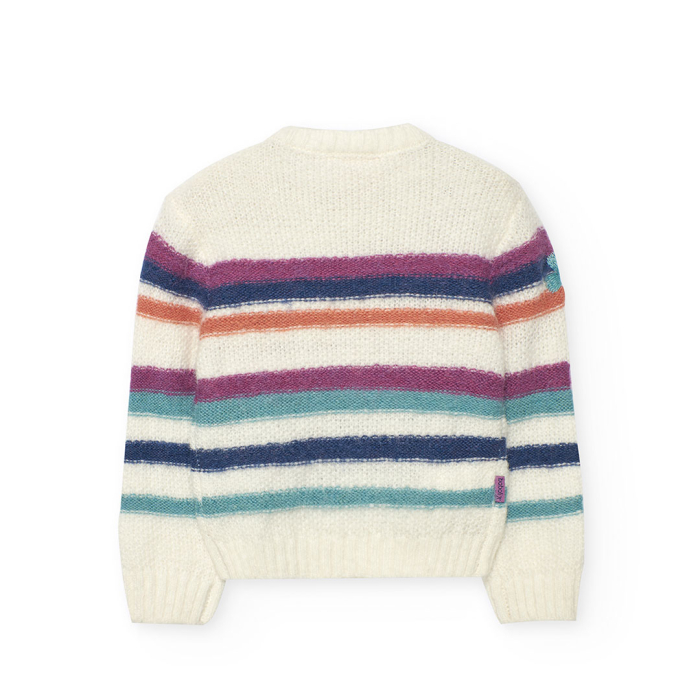 деталь Dívčí svetr s barevnými pruhy a květinovou výšivkou BOBOLI