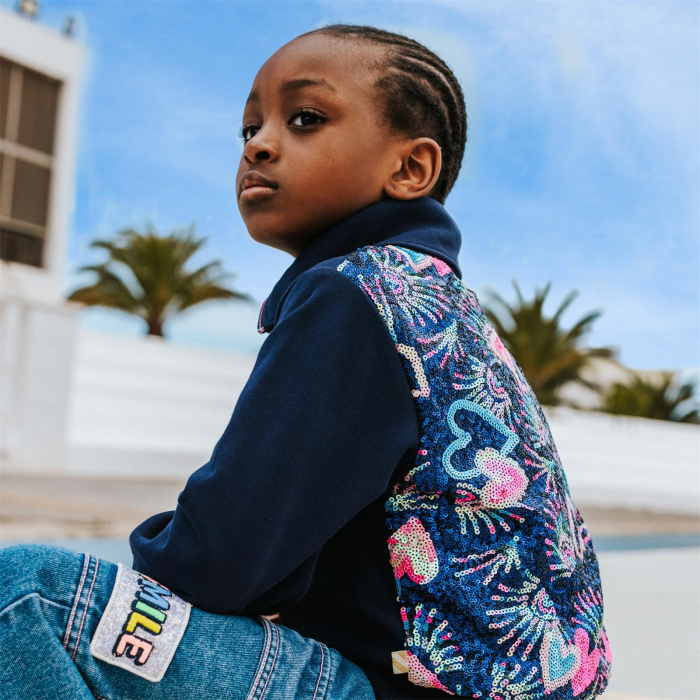 деталь Dívčí cardigan s flitrovou aplikací na zádech a zipem BILLIEBLUSH