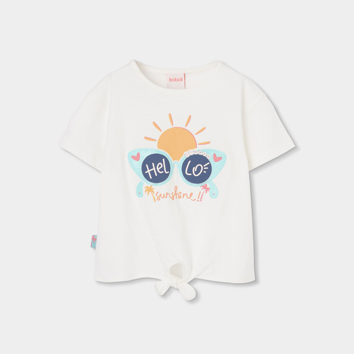деталь Dívčí tričko s nápisem Hello Sunshine a uzlem BOBOLI