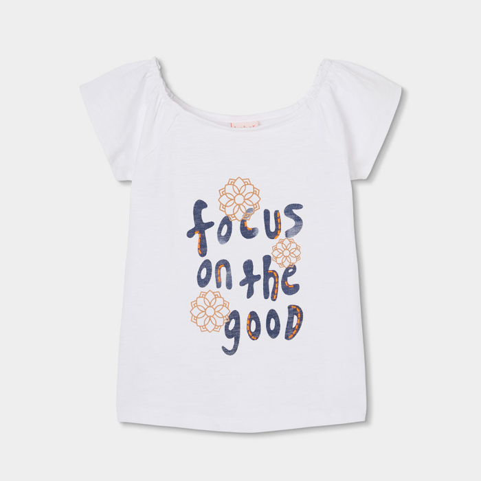 деталь Dívčí bílé tričko s nápisem Focus on the good BOBOLI