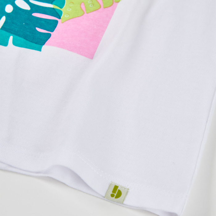 деталь Dívčí bílé tričko s tropickým motivem BOBOLI