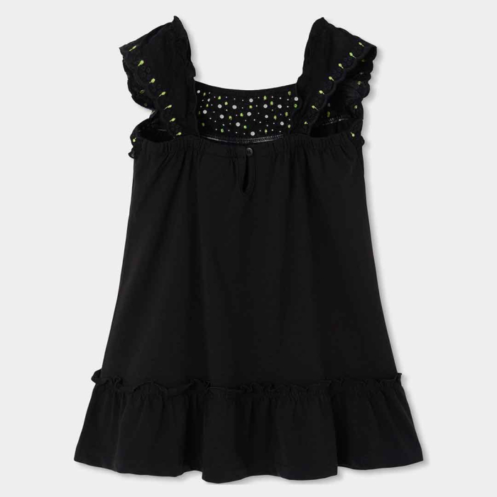 деталь Dívčí černé šaty s volány a výšivkou BOBOLI
