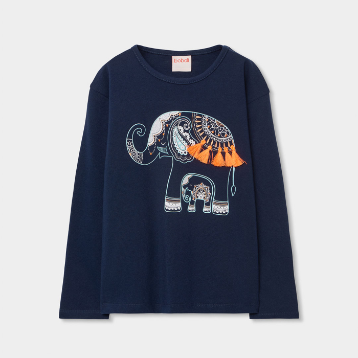 деталь Dívčí tričko s motivem slona a výšivkou BOBOLI