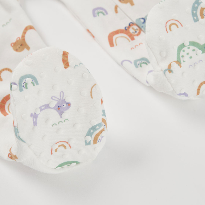 деталь Unisex kojenecký overal s duhou – krémový BOBOLI