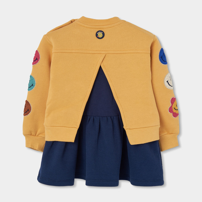 деталь Dívčí šaty se smajlíkem – hořčicovo-modré BOBOLI