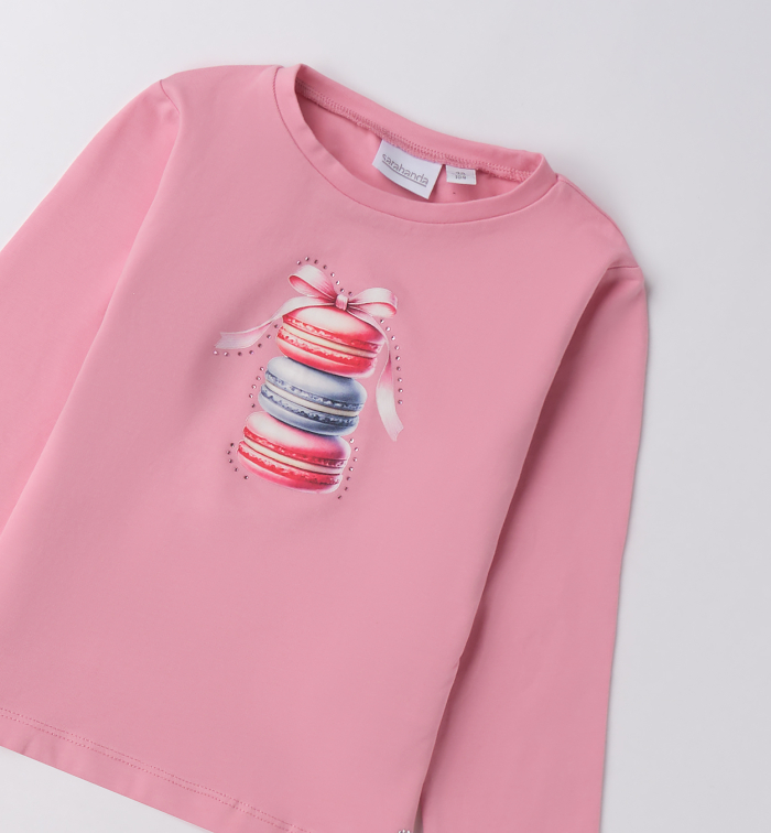 деталь Dívčí tričko s dlouhým rukávem a potiskem makronek SARABANDA