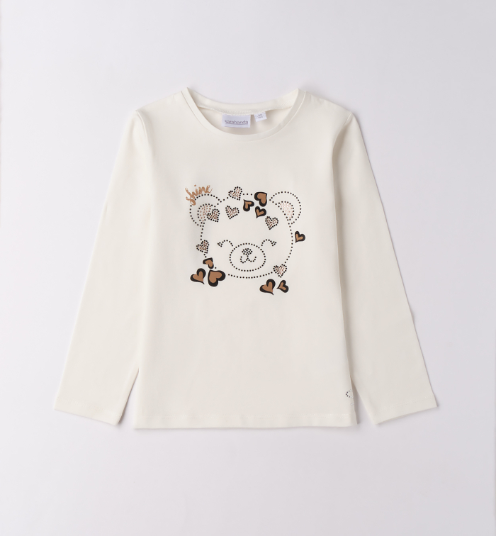 деталь Dívčí krémové tričko s motivem medvídka a srdíček SARABANDA