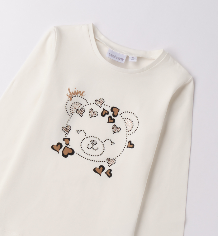 деталь Dívčí krémové tričko s motivem medvídka a srdíček SARABANDA