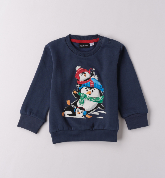 деталь Chlapecká tmavě modrá mikina s tučňáky SARABANDA