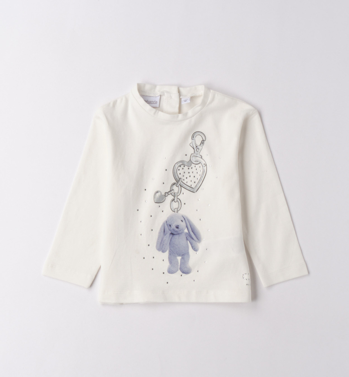 деталь Dívčí bílé tričko s potiskem plyšového zajíčka SARABANDA