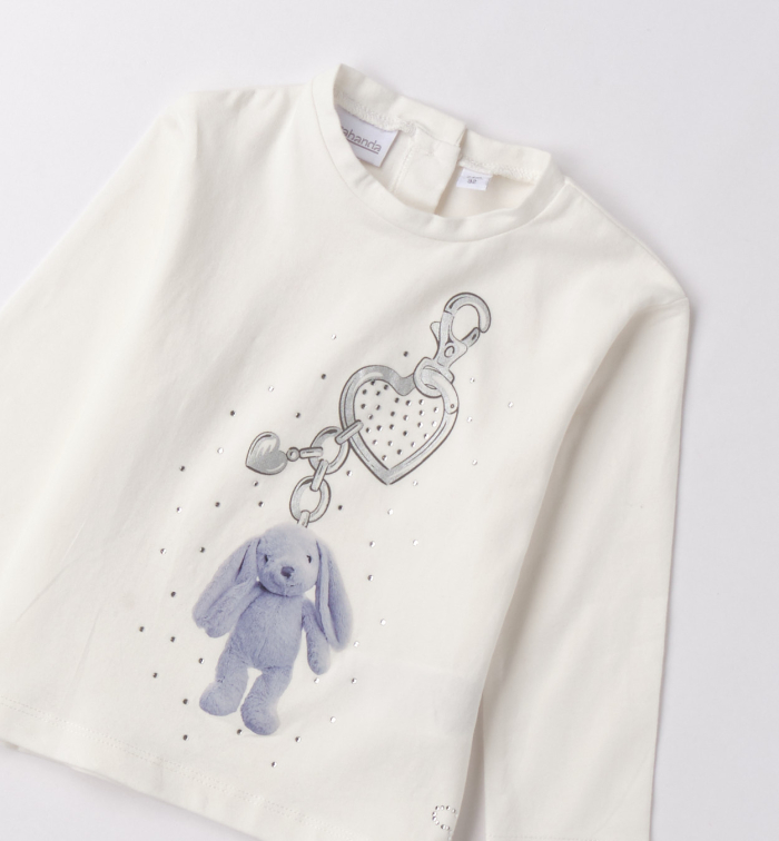 деталь Dívčí bílé tričko s potiskem plyšového zajíčka SARABANDA