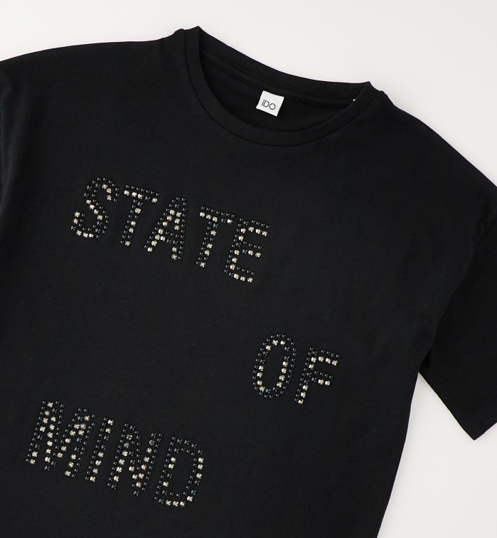деталь Dívčí tričko s kamínky State of Mind černé IDO