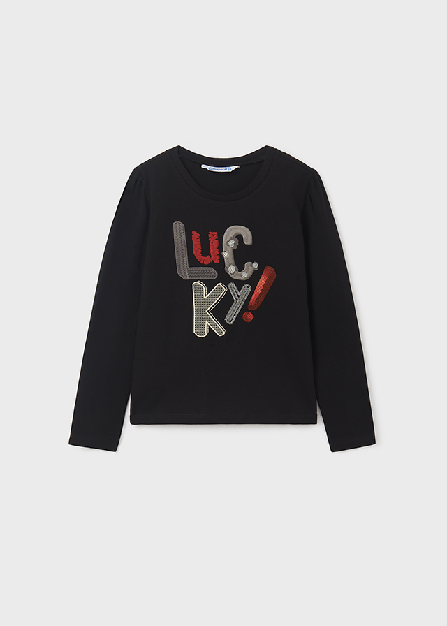 деталь Long-sleeved T-shirt with an application for a girl