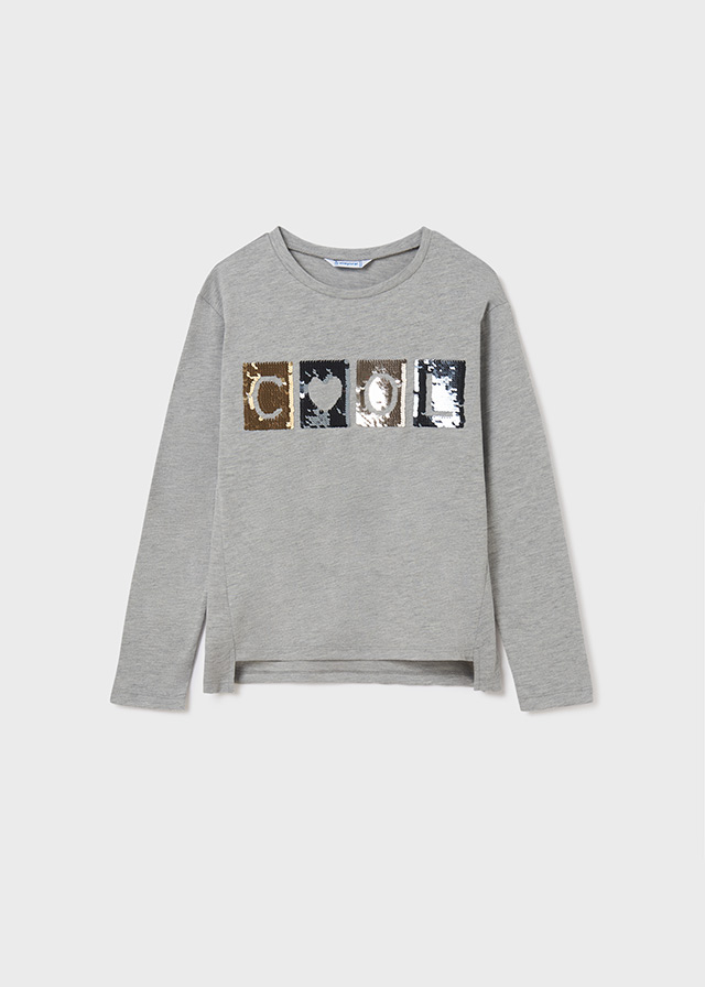деталь Long-sleeved t-shirt with a print for a girl