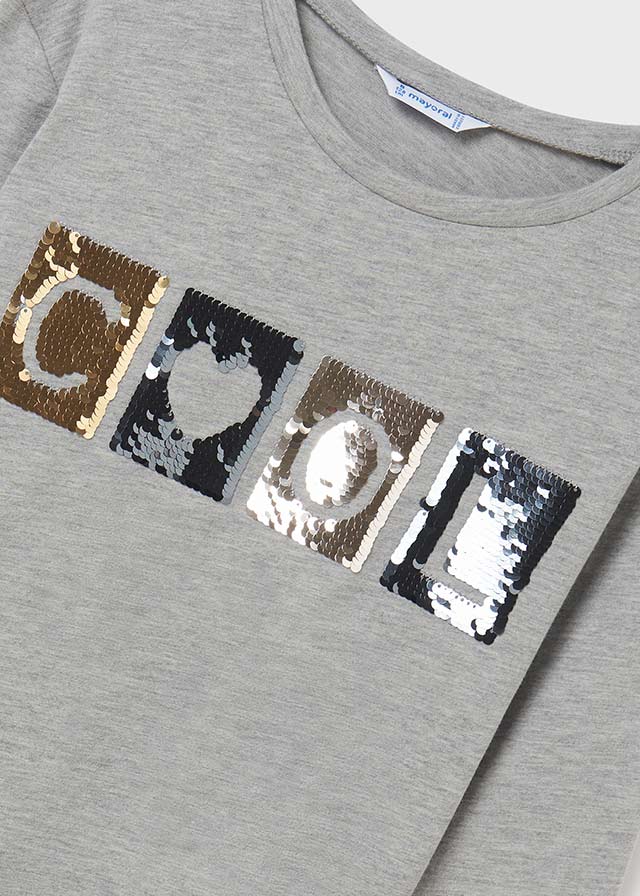 деталь Long-sleeved t-shirt with a print for a girl