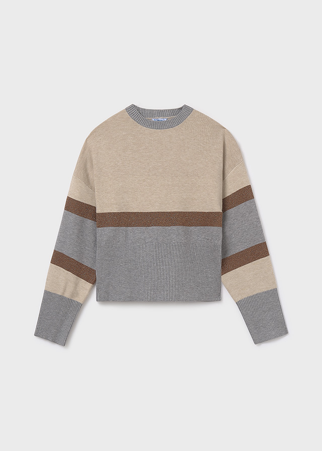 деталь Dívčí pruhovaný svetr v béžové a šedé s třpytivým detailem MAYORAL