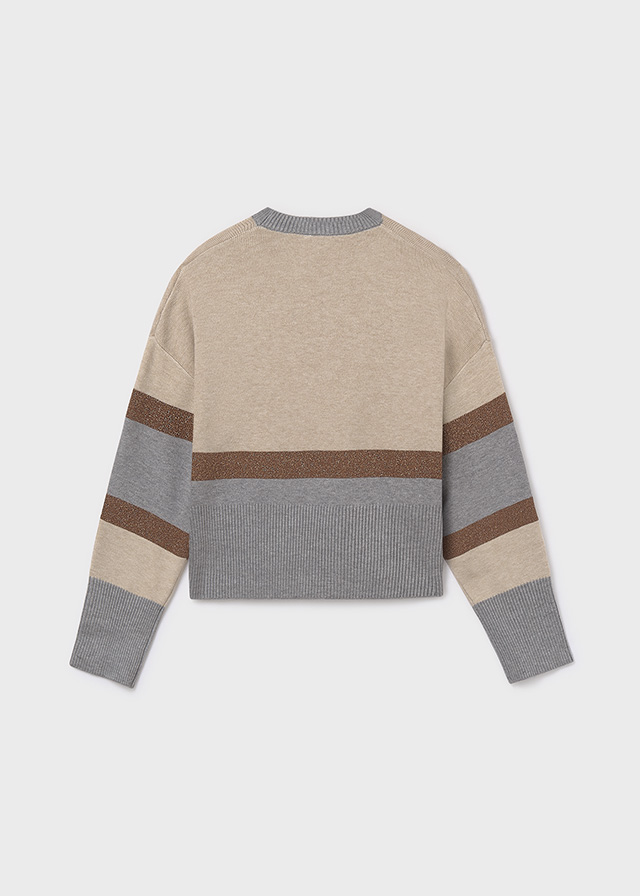 деталь Dívčí pruhovaný svetr v béžové a šedé s třpytivým detailem MAYORAL