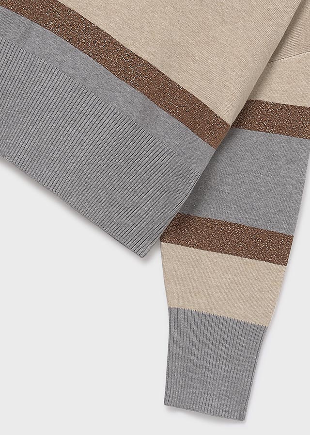 деталь Dívčí pruhovaný svetr v béžové a šedé s třpytivým detailem MAYORAL