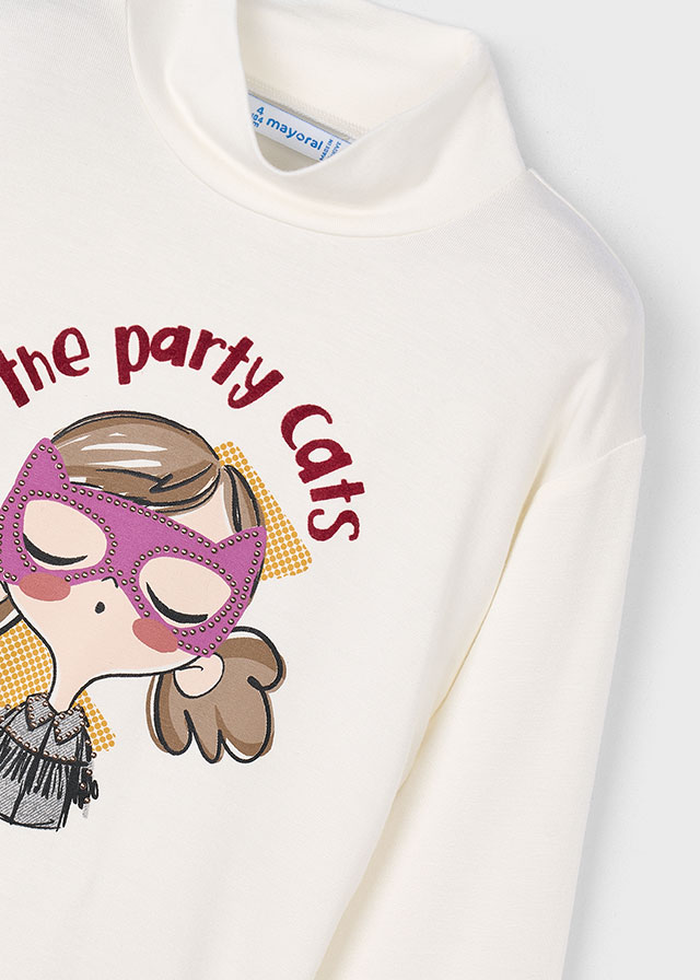 деталь Dívčí tričko s rolákem a motivem party cats MAYORAL