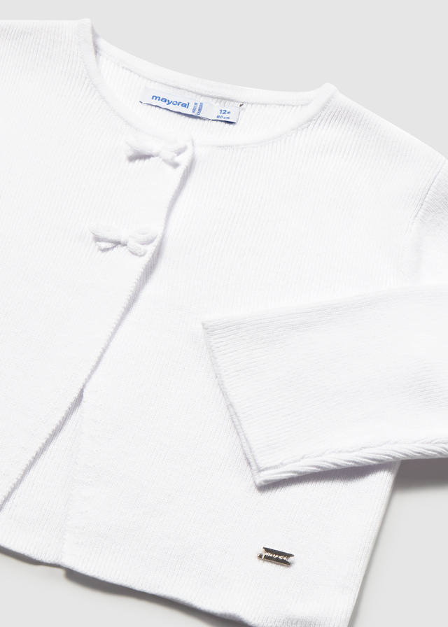 деталь Dětský dívčí pletený kardigan s mašličkami, bílý MAYORAL