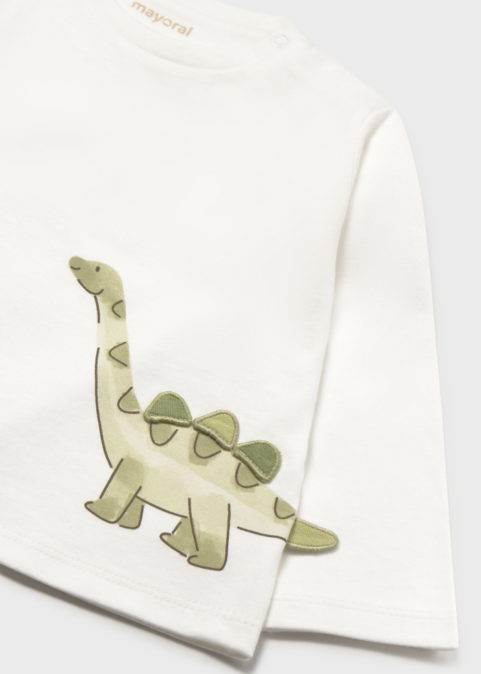 деталь Chlapecké bílé tričko s dlouhým rukávem a dinosaury MAYORAL