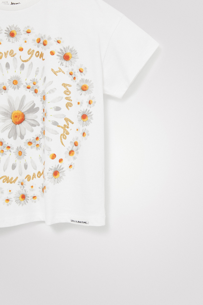 detail Dívčí tričko s krátkým rukávem a s potiskem sedmikrásky mandala DESIGUAL