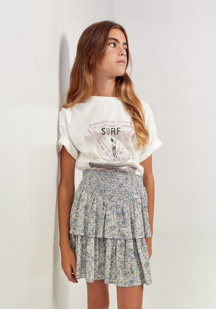 detail Dívčí sukně LENZING™ ECOVERO™ s fialovým květinovým potiskem IKKS